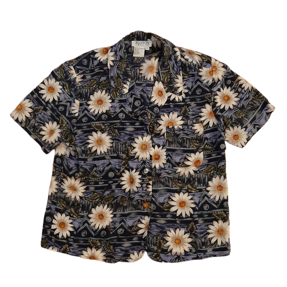 Vintage Allison Taylor 100% Silk Floral Blouse Size Large